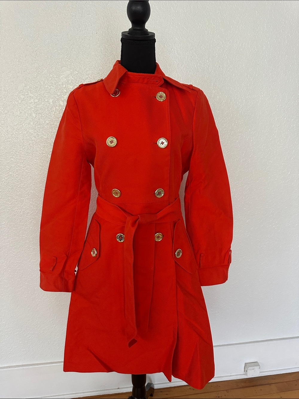 kate spade Vibrant Red Double-Breasted Trench Coat with Belt